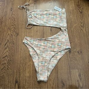 La Porte asymmetrical cut out one One piece swimsuit size XL NWT watercolor
